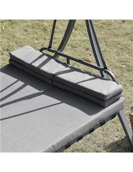 Outsunny Outdoor 2-in-1 Patio Swing Chair Lounger 3 Seater Garden Bench Hammock Bed Adjustable Canopy W/ Cushion, Pillow, Grey - pic 12219 | FastDaddyshop