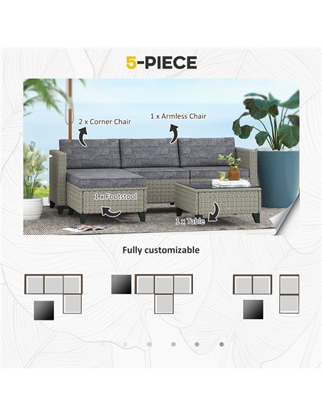 Outsunny 5-Piece Rattan Patio Furniture Set with Corner Sofa, Footstools, Coffee Table, for Poolside, Dark Grey - pic 122190 | FastDaddyshop