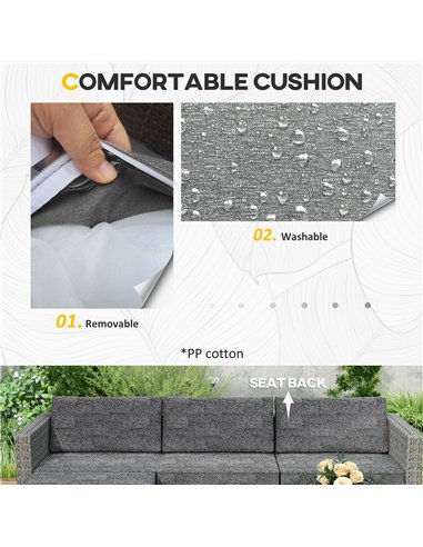 Outsunny 5-Piece Rattan Patio Furniture Set with Corner Sofa, Footstools, Coffee Table, for Poolside, Dark Grey