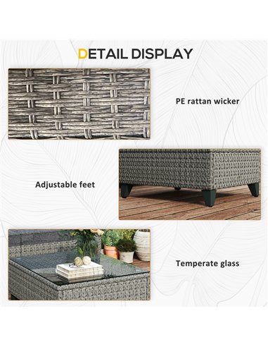 Outsunny 5-Piece Rattan Patio Furniture Set with Corner Sofa, Footstools, Coffee Table, for Poolside, Dark Grey