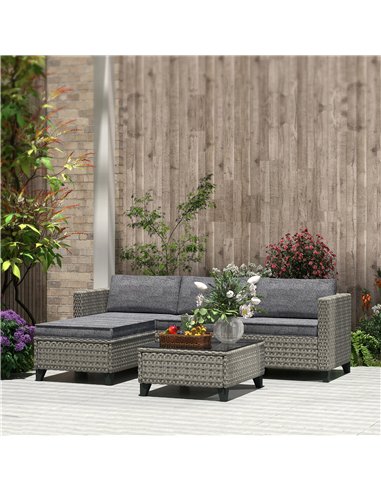 Outsunny 5-Piece Rattan Patio Furniture Set with Corner Sofa, Footstools, Coffee Table, for Poolside, Dark Grey