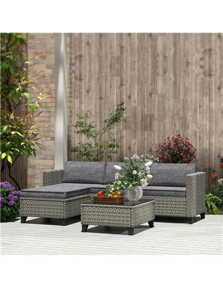 Outsunny 5-Piece Rattan Patio Furniture Set with Corner Sofa, Footstools, Coffee Table, for Poolside, Dark Grey - pic 122195 | FastDaddyshop