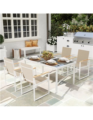 Outsunny 5 Piece Garden Furniture Set with 4 Armchairs and Tempered Glass Table Top, for Deck, Balcony
