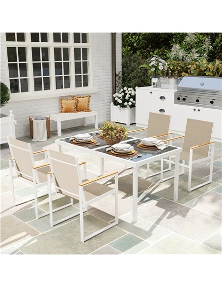 Outsunny 5 Piece Garden Furniture Set with 4 Armchairs and Tempered Glass Table Top, for Deck, Balcony - pic 122197 | FastDaddyshop