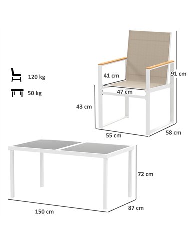 Outsunny 5 Piece Garden Furniture Set with 4 Armchairs and Tempered Glass Table Top, for Deck, Balcony