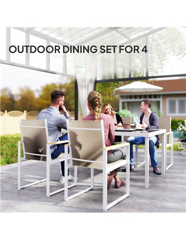Outsunny 5 Piece Garden Furniture Set with 4 Armchairs and Tempered Glass Table Top, for Deck, Balcony