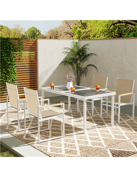 Outsunny 5 Piece Garden Furniture Set with 4 Armchairs and Tempered Glass Table Top, for Deck, Balcony - pic 122203 | FastDaddyshop