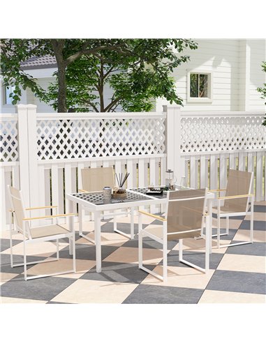 Outsunny 5 Piece Garden Furniture Set with 4 Armchairs and Tempered Glass Table Top, for Deck, Balcony