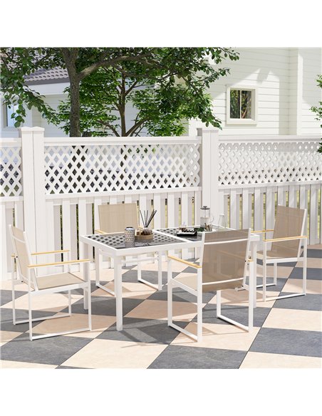 Outsunny 5 Piece Garden Furniture Set with 4 Armchairs and Tempered Glass Table Top, for Deck, Balcony - pic 122204 | FastDaddyshop