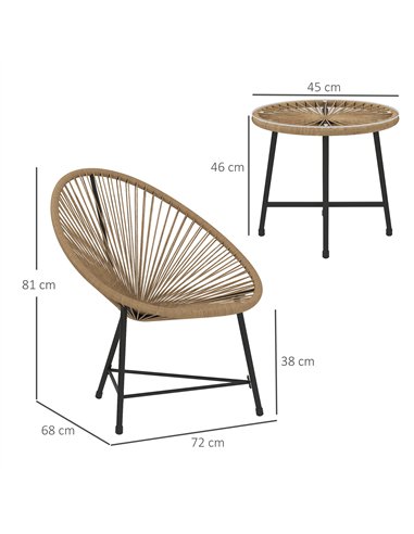 Outsunny 3 Pieces Rattan Bistro Set, Garden Bistro Set with Acapulco Chairs and Glass Top Table, Small Garden Furniture Set with