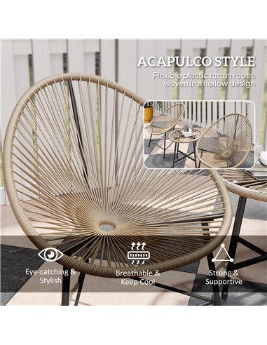 Outsunny 3 Pieces Rattan Bistro Set, Garden Bistro Set with Acapulco Chairs and Glass Top Table, Small Garden Furniture Set with