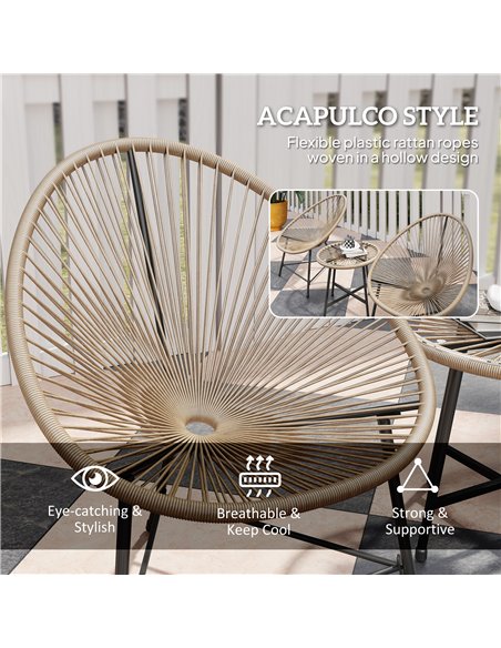 Outsunny 3 Pieces Rattan Bistro Set, Garden Bistro Set with Acapulco Chairs and Glass Top Table, Small Garden Furniture Set with - pic 122209 | FastDaddyshop