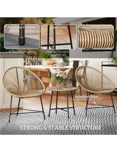 Outsunny 3 Pieces Rattan Bistro Set, Garden Bistro Set with Acapulco Chairs and Glass Top Table, Small Garden Furniture Set with - pic 122211 | FastDaddyshop