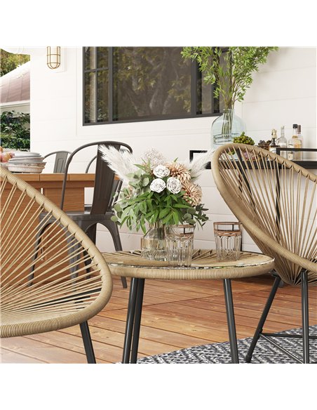 Outsunny 3 Pieces Rattan Bistro Set, Garden Bistro Set with Acapulco Chairs and Glass Top Table, Small Garden Furniture Set with - pic 122212 | FastDaddyshop