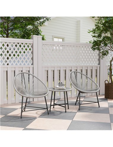 Outsunny 3 Pieces Rattan Bistro Set, Garden Bistro Set with Acapulco Chairs and Glass Top Table, Small Garden Furniture Set with