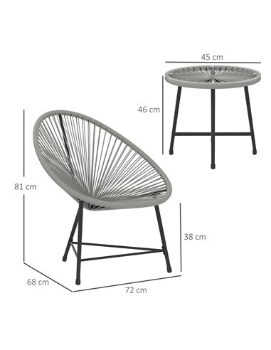 Outsunny 3 Pieces Rattan Bistro Set, Garden Bistro Set with Acapulco Chairs and Glass Top Table, Small Garden Furniture Set with