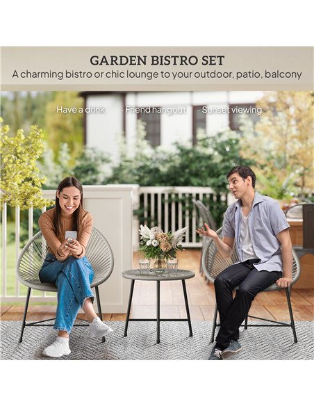 Outsunny 3 Pieces Rattan Bistro Set, Garden Bistro Set with Acapulco Chairs and Glass Top Table, Small Garden Furniture Set with - pic 122217 | FastDaddyshop