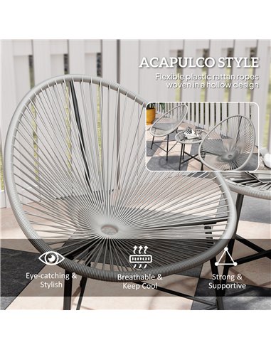 Outsunny 3 Pieces Rattan Bistro Set, Garden Bistro Set with Acapulco Chairs and Glass Top Table, Small Garden Furniture Set with