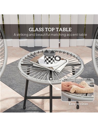 Outsunny 3 Pieces Rattan Bistro Set, Garden Bistro Set with Acapulco Chairs and Glass Top Table, Small Garden Furniture Set with