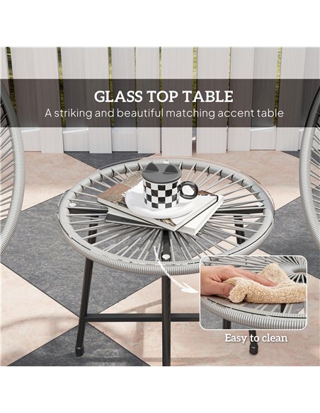 Outsunny 3 Pieces Rattan Bistro Set, Garden Bistro Set with Acapulco Chairs and Glass Top Table, Small Garden Furniture Set with - pic 122219 | FastDaddyshop