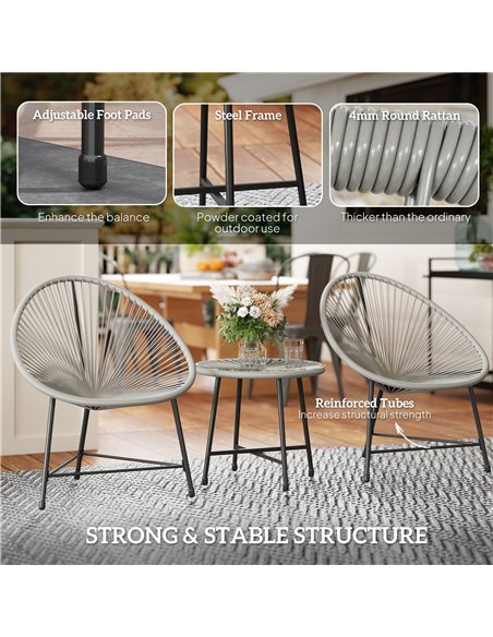 Outsunny 3 Pieces Rattan Bistro Set, Garden Bistro Set with Acapulco Chairs and Glass Top Table, Small Garden Furniture Set with - pic 122220 | FastDaddyshop