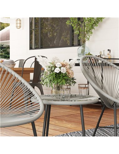 Outsunny 3 Pieces Rattan Bistro Set, Garden Bistro Set with Acapulco Chairs and Glass Top Table, Small Garden Furniture Set with