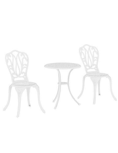 Outsunny 3 Piece Garden Bistro Set, Cast Aluminium Outdoor Furniture Set with Umbrella Hole for Balcony, Porch, Patio, White - pic 122223 | FastDaddyshop
