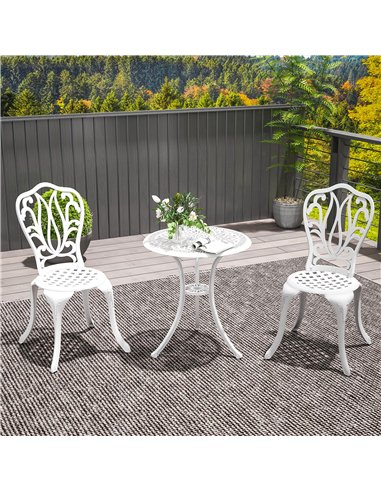 Outsunny 3 Piece Garden Bistro Set, Cast Aluminium Outdoor Furniture Set with Umbrella Hole for Balcony, Porch, Patio, White