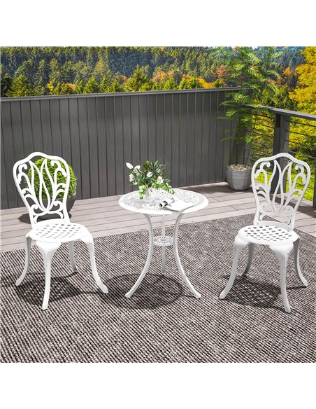 Outsunny 3 Piece Garden Bistro Set, Cast Aluminium Outdoor Furniture Set with Umbrella Hole for Balcony, Porch, Patio, White - pic 122224 | FastDaddyshop