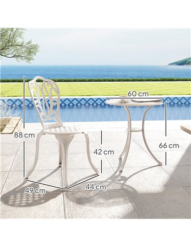 Outsunny 3 Piece Garden Bistro Set, Cast Aluminium Outdoor Furniture Set with Umbrella Hole for Balcony, Porch, Patio, White