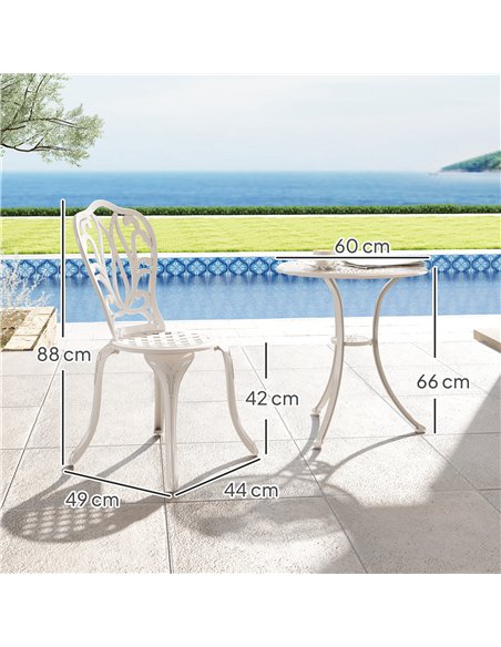 Outsunny 3 Piece Garden Bistro Set, Cast Aluminium Outdoor Furniture Set with Umbrella Hole for Balcony, Porch, Patio, White - pic 122225 | FastDaddyshop