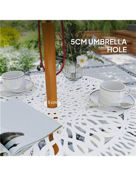 Outsunny 3 Piece Garden Bistro Set, Cast Aluminium Outdoor Furniture Set with Umbrella Hole for Balcony, Porch, Patio, White - pic 122227 | FastDaddyshop