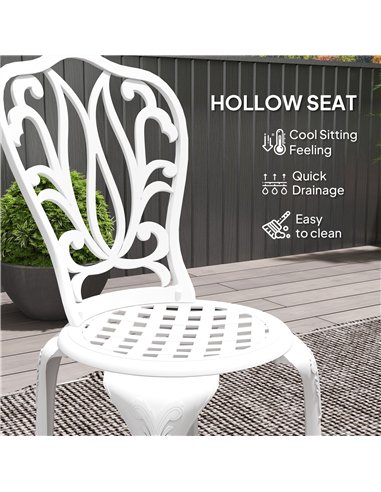 Outsunny 3 Piece Garden Bistro Set, Cast Aluminium Outdoor Furniture Set with Umbrella Hole for Balcony, Porch, Patio, White