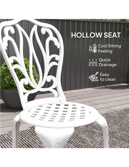 Outsunny 3 Piece Garden Bistro Set, Cast Aluminium Outdoor Furniture Set with Umbrella Hole for Balcony, Porch, Patio, White - pic 122228 | FastDaddyshop