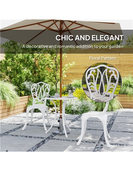 Outsunny 3 Piece Garden Bistro Set, Cast Aluminium Outdoor Furniture Set with Umbrella Hole for Balcony, Porch, Patio, White - pic 122229 | FastDaddyshop