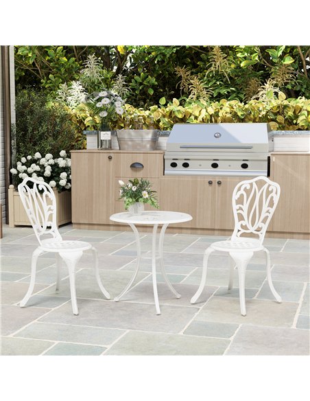 Outsunny 3 Piece Garden Bistro Set, Cast Aluminium Outdoor Furniture Set with Umbrella Hole for Balcony, Porch, Patio, White - pic 122231 | FastDaddyshop
