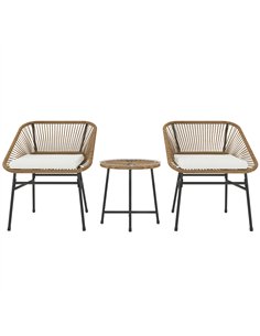 Outsunny 3 Pieces Rattan Bistro Set, Wicker Small Garden Table and Chairs Set with Cushions and Glass Top Coffee Table, Bistro G