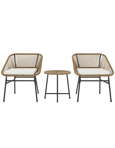 Outsunny 3 Pieces Rattan Bistro Set, Wicker Small Garden Table and Chairs Set with Cushions and Glass Top Coffee Table, Bistro G - pic 122232 | FastDaddyshop