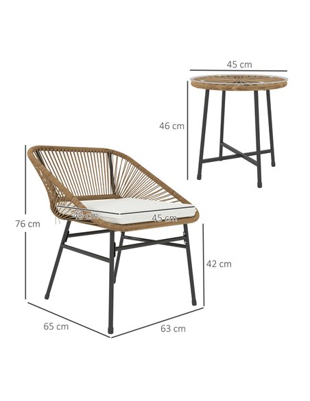 Outsunny 3 Pieces Rattan Bistro Set, Wicker Small Garden Table and Chairs Set with Cushions and Glass Top Coffee Table, Bistro G - pic 122234 | FastDaddyshop