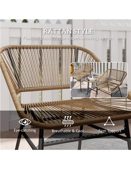 Outsunny 3 Pieces Rattan Bistro Set, Wicker Small Garden Table and Chairs Set with Cushions and Glass Top Coffee Table, Bistro G - pic 122236 | FastDaddyshop
