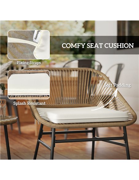 Outsunny 3 Pieces Rattan Bistro Set, Wicker Small Garden Table and Chairs Set with Cushions and Glass Top Coffee Table, Bistro G - pic 122237 | FastDaddyshop