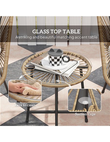 Outsunny 3 Pieces Rattan Bistro Set, Wicker Small Garden Table and Chairs Set with Cushions and Glass Top Coffee Table, Bistro G - pic 122238 | FastDaddyshop