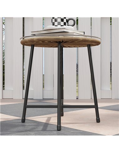 Outsunny 3 Pieces Rattan Bistro Set, Wicker Small Garden Table and Chairs Set with Cushions and Glass Top Coffee Table, Bistro G
