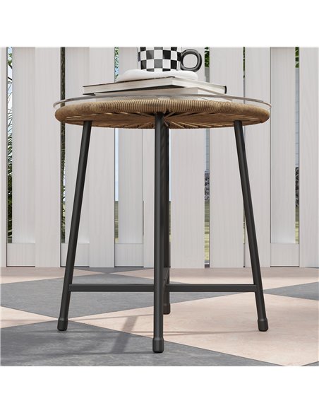 Outsunny 3 Pieces Rattan Bistro Set, Wicker Small Garden Table and Chairs Set with Cushions and Glass Top Coffee Table, Bistro G - pic 122240 | FastDaddyshop