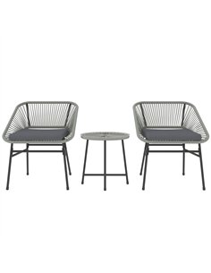 Outsunny 3 Pieces Rattan Bistro Set, Wicker Small Garden Table and Chairs Set with Cushions and Glass Top Coffee Table, Bistro G