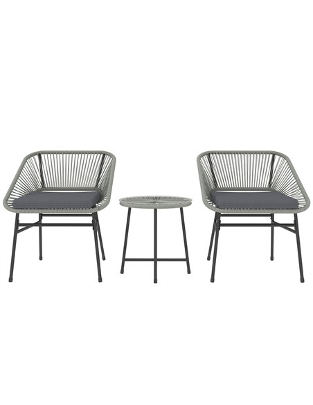 Outsunny 3 Pieces Rattan Bistro Set, Wicker Small Garden Table and Chairs Set with Cushions and Glass Top Coffee Table, Bistro G - pic 122241 | FastDaddyshop