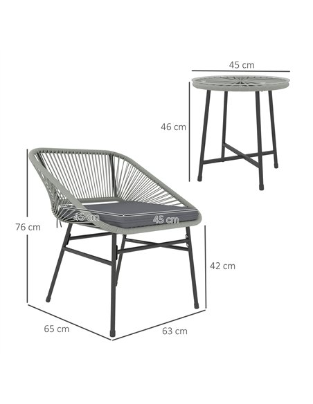 Outsunny 3 Pieces Rattan Bistro Set, Wicker Small Garden Table and Chairs Set with Cushions and Glass Top Coffee Table, Bistro G - pic 122243 | FastDaddyshop