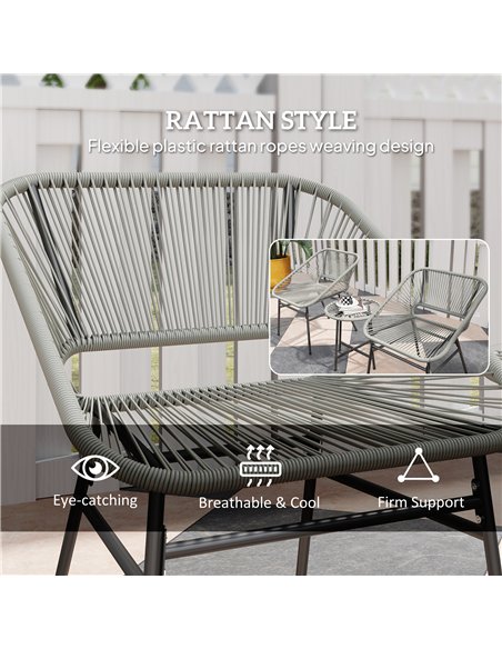 Outsunny 3 Pieces Rattan Bistro Set, Wicker Small Garden Table and Chairs Set with Cushions and Glass Top Coffee Table, Bistro G - pic 122245 | FastDaddyshop