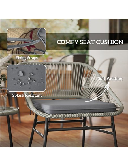 Outsunny 3 Pieces Rattan Bistro Set, Wicker Small Garden Table and Chairs Set with Cushions and Glass Top Coffee Table, Bistro G - pic 122246 | FastDaddyshop
