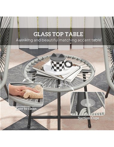 Outsunny 3 Pieces Rattan Bistro Set, Wicker Small Garden Table and Chairs Set with Cushions and Glass Top Coffee Table, Bistro G